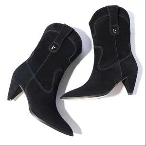 Larroude Thelma Black Suede Mid-Calf Boots Pointed Toe Womens 7  NEW